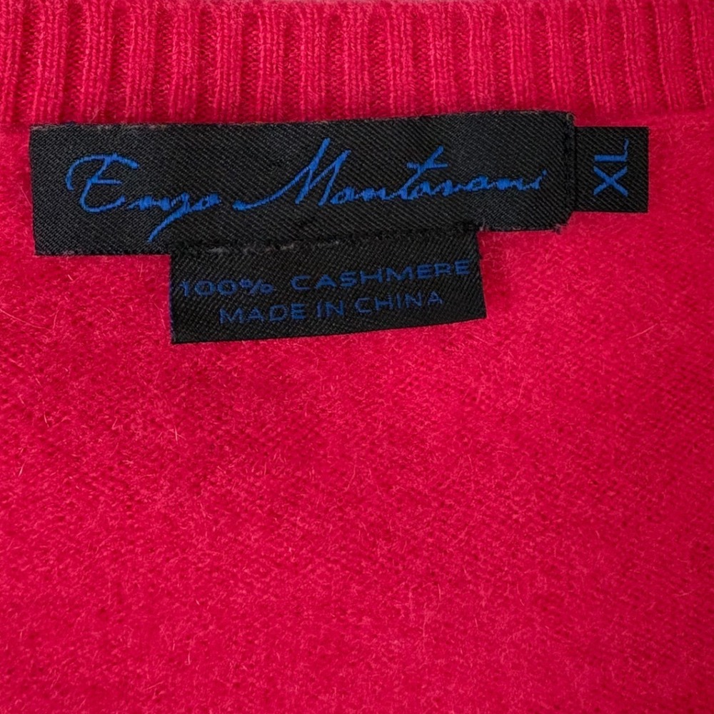 Enzo Mantovani Magenta 100% Cashmere Quiet Luxury V-Neck Sweater XL Fits Medium - Picture 6 of 6
